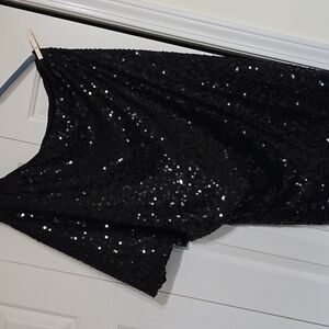 Black sequins bat winng one shoulder dress